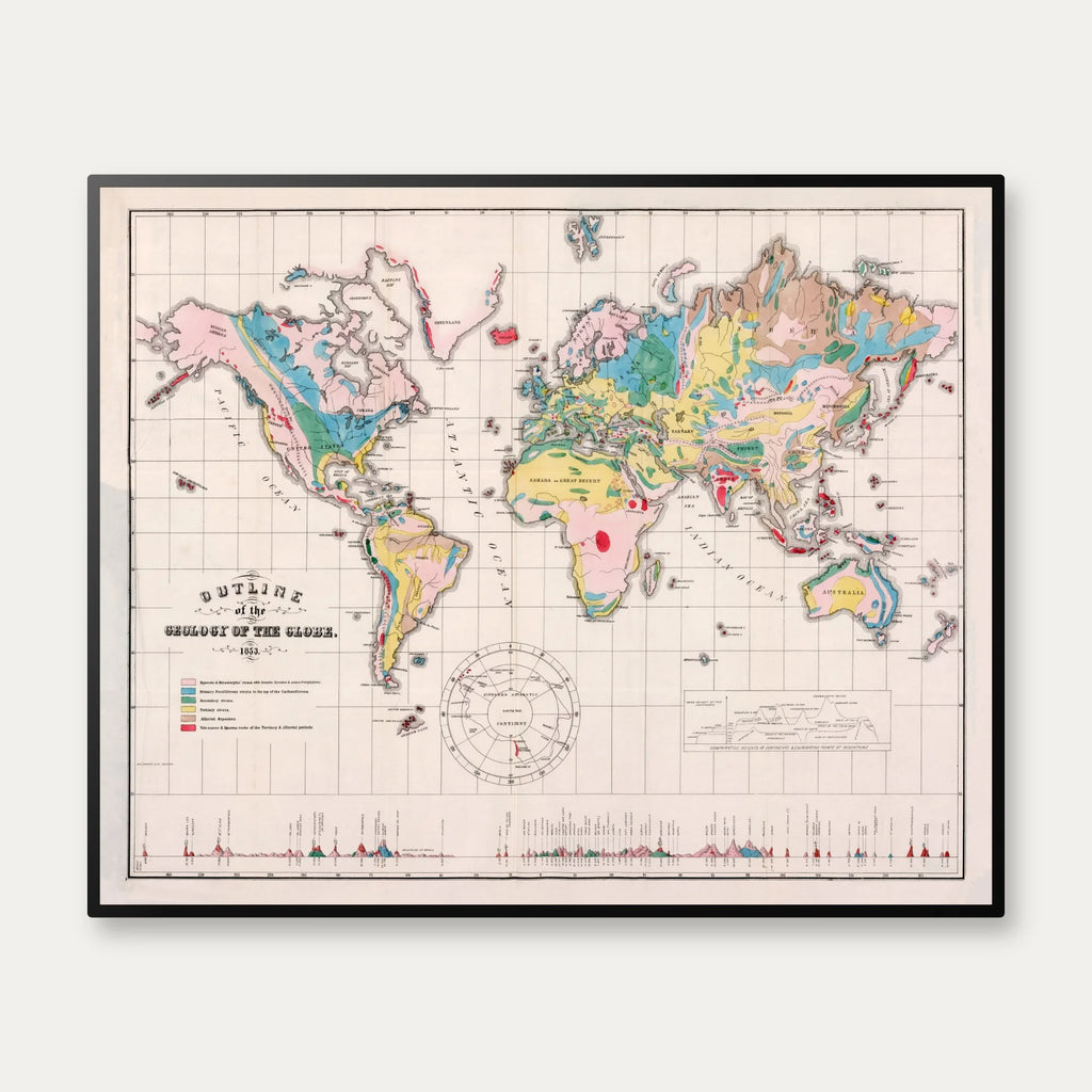 Geology of the Globe 1853 - Verdenskort - 100×81 cm – billede 1