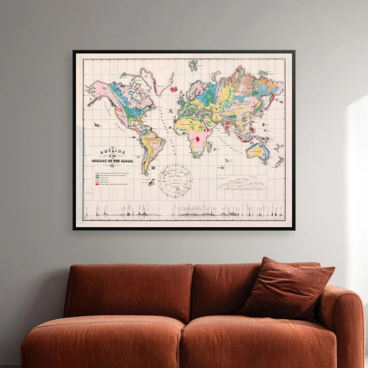 Geology of the Globe 1853 - Verdenskort - 100×81 cm – billede 2