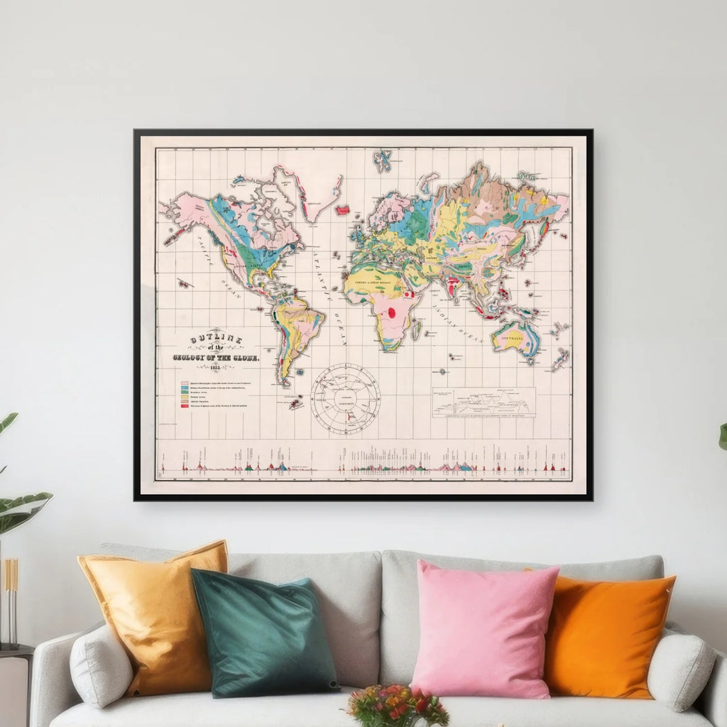 Geology of the Globe 1853 - Verdenskort - 100×81 cm – billede 3