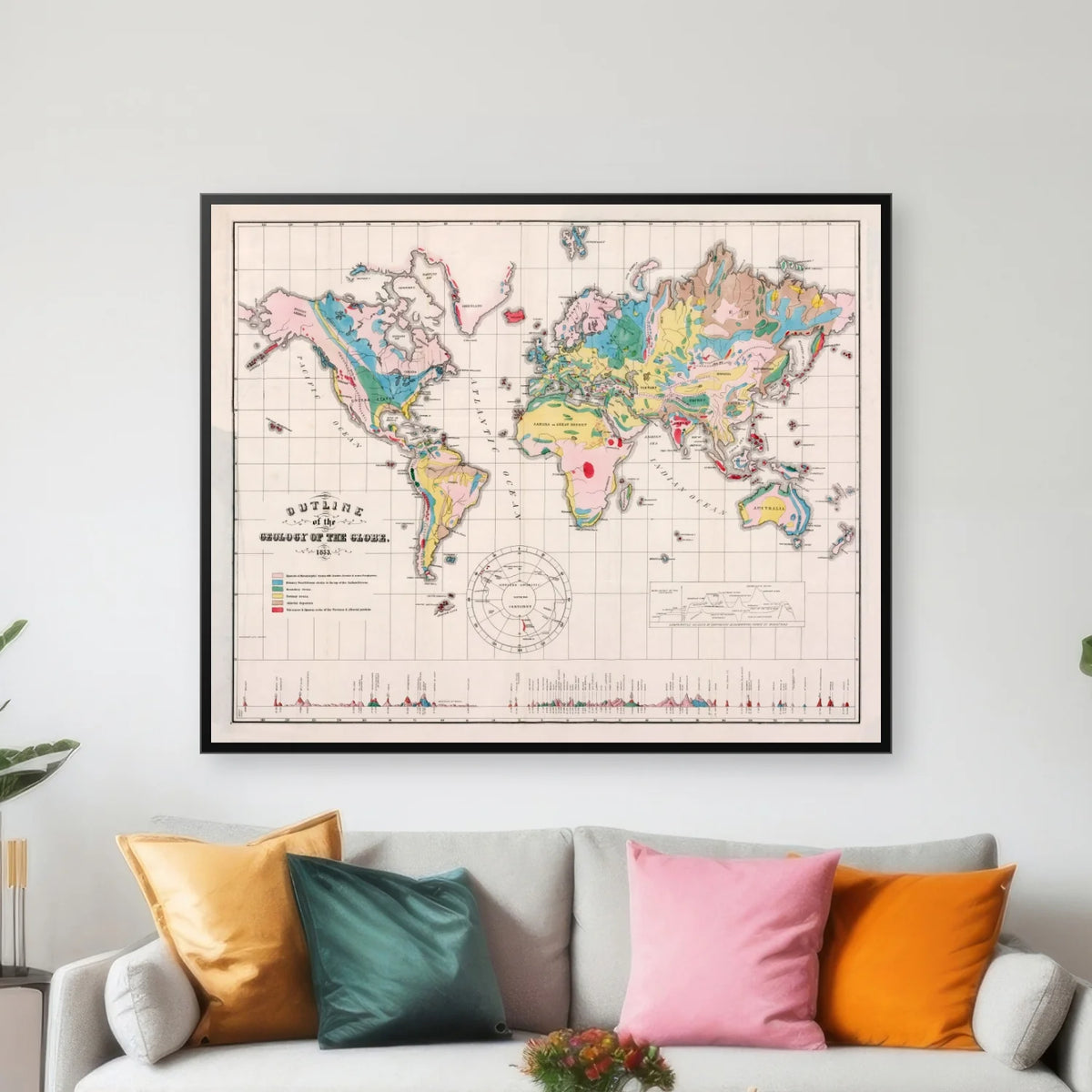 Geology of the Globe 1853 - Verdenskort - 100×81 cm – billede 3