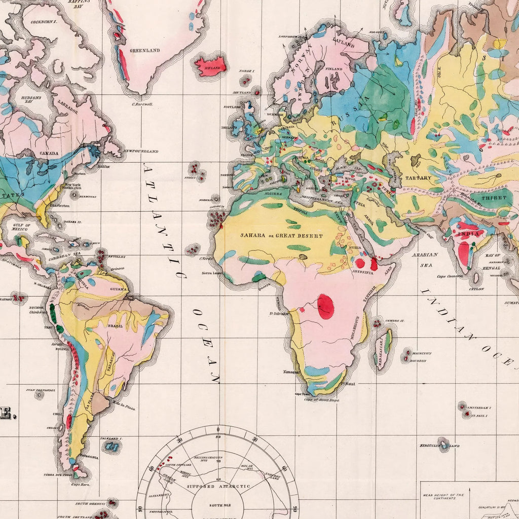 Geology of the Globe 1853 - Verdenskort - 100×81 cm – billede 4