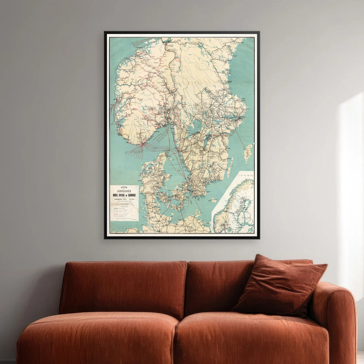 Nordiske Jernbaner 1897 - Jernbanekort - 60×80 cm – billede 2