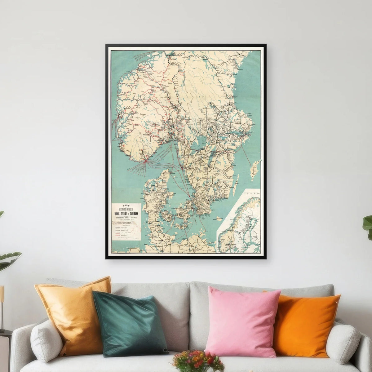 Nordiske Jernbaner 1897 - Jernbanekort - 60×80 cm – billede 3