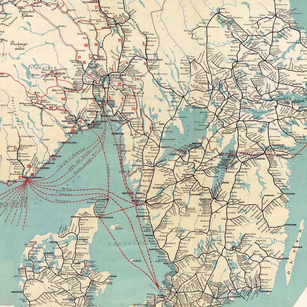 Nordiske Jernbaner 1897 - Jernbanekort - 60×80 cm – billede 4