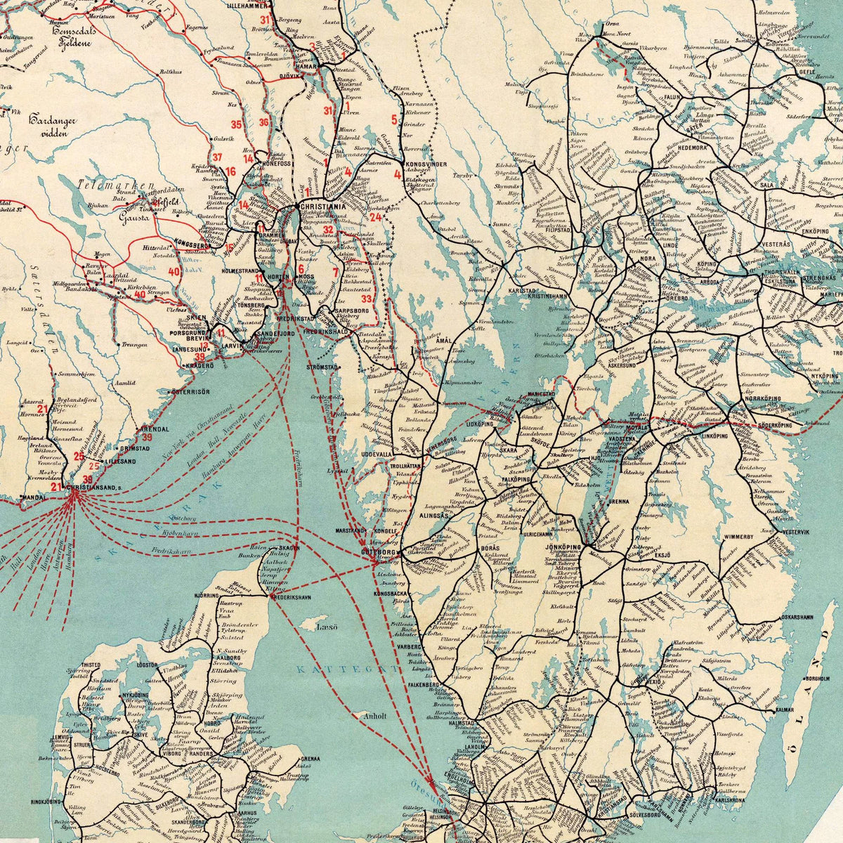 Nordiske Jernbaner 1897 - Jernbanekort - 60×80 cm – billede 4
