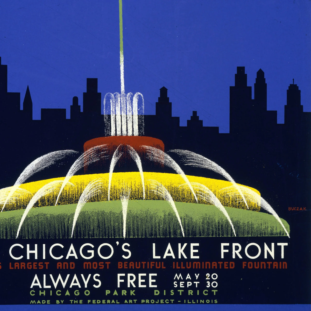 Buckingham Fountain 1939 - WPA-plakat - 50×78 cm – billede 4