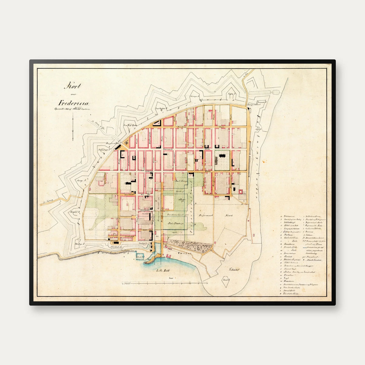 Fredericia Bygrunde 1870 - Historisk kort - 66×53 cm – billede 1