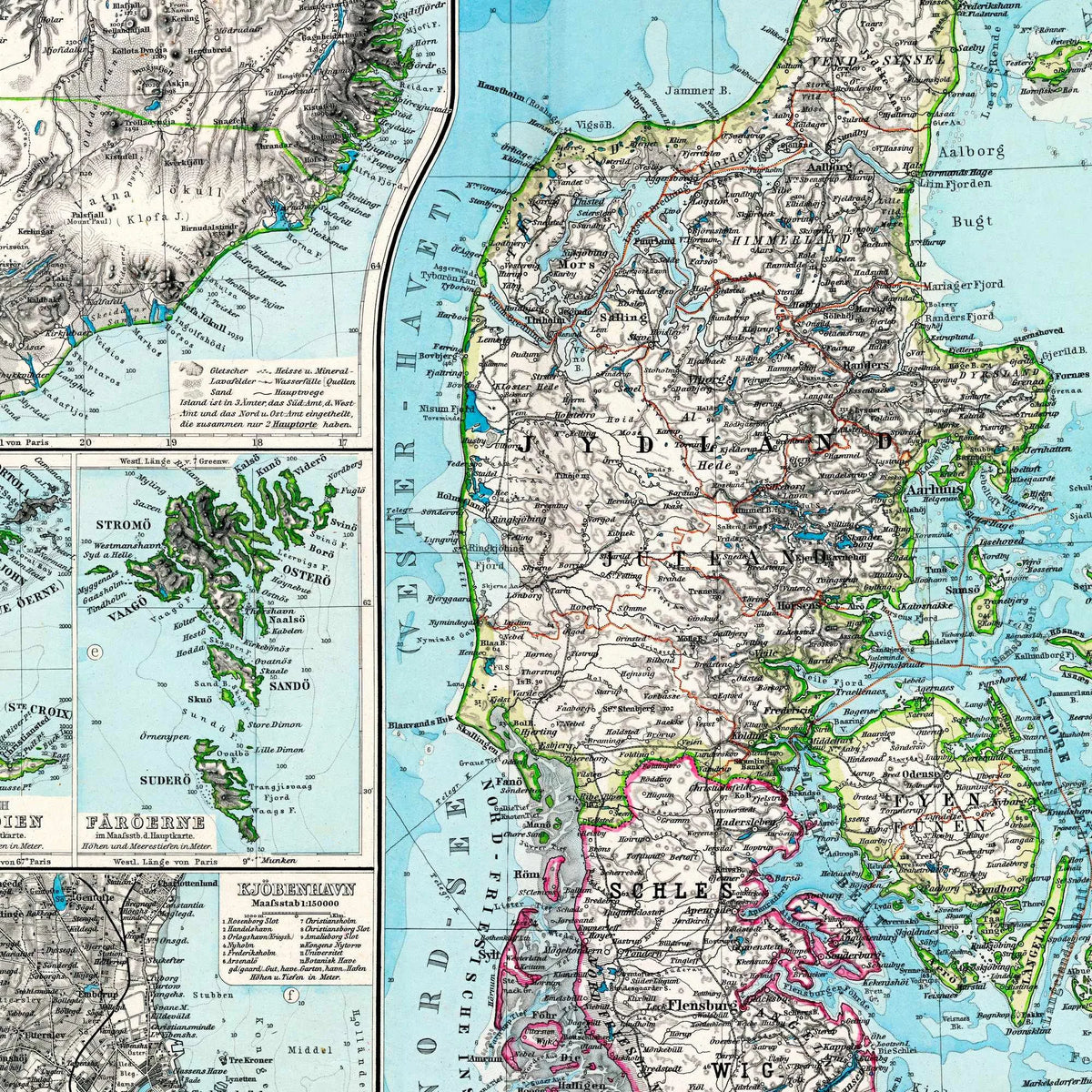 Danmark og Nabolande 1891 - Atlasblad - 83×70 cm – billede 4