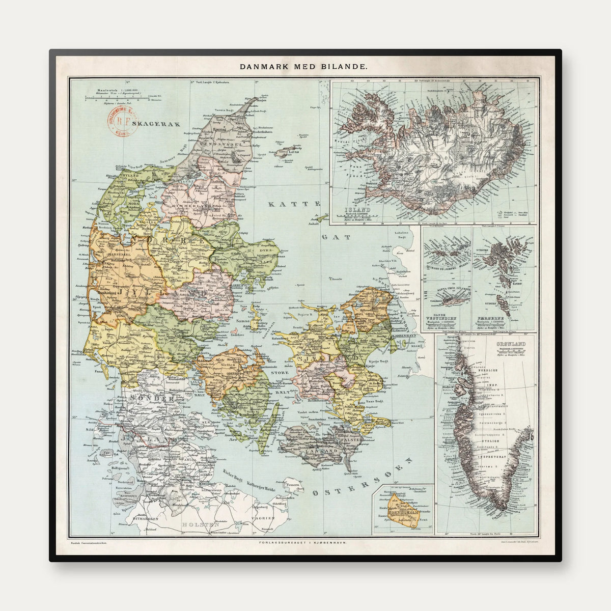 Danmark med Bilande 1894 - Historisk kort – billede 1