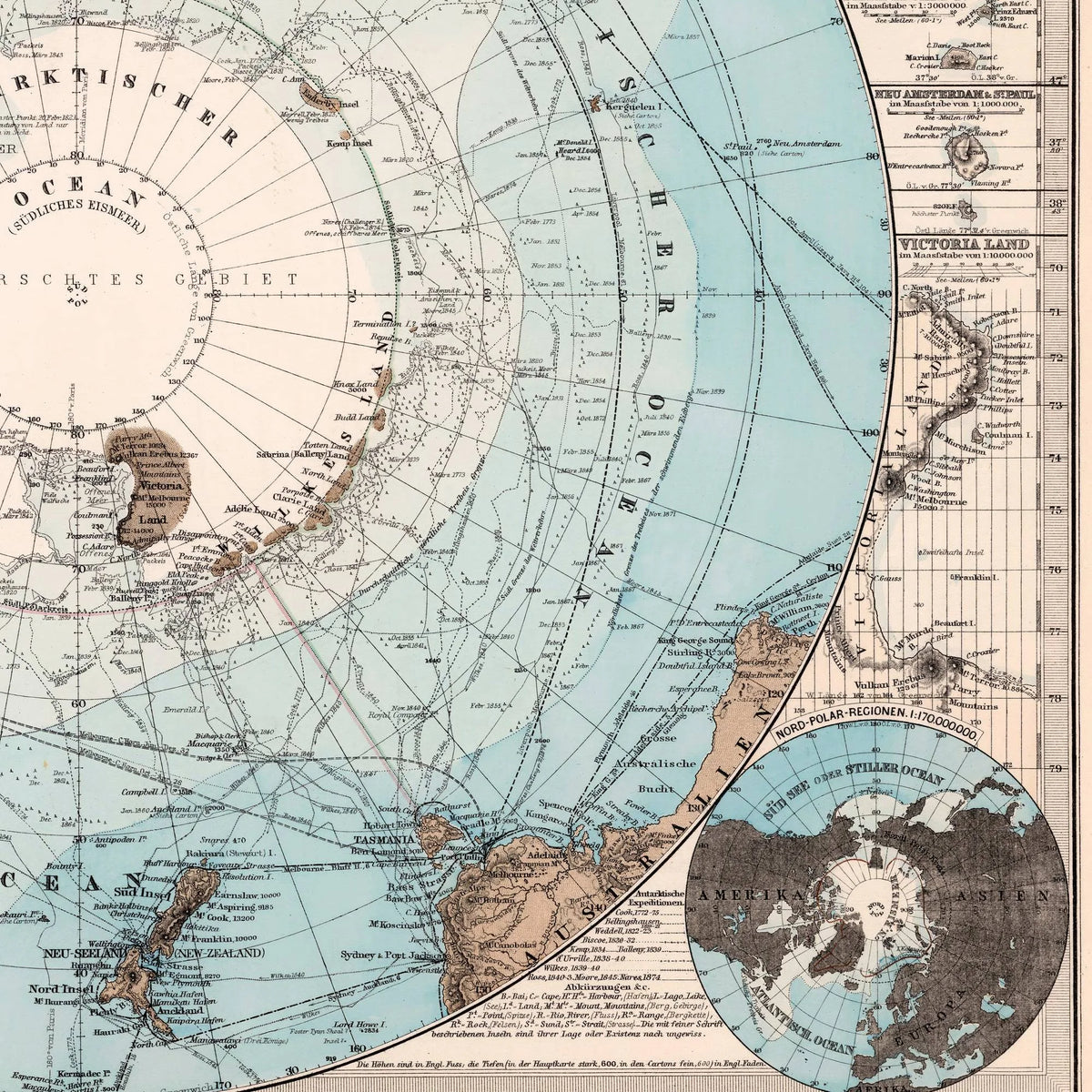 Sydpolar Kort 1881 - Atlasblad - 75×64 cm – billede 4