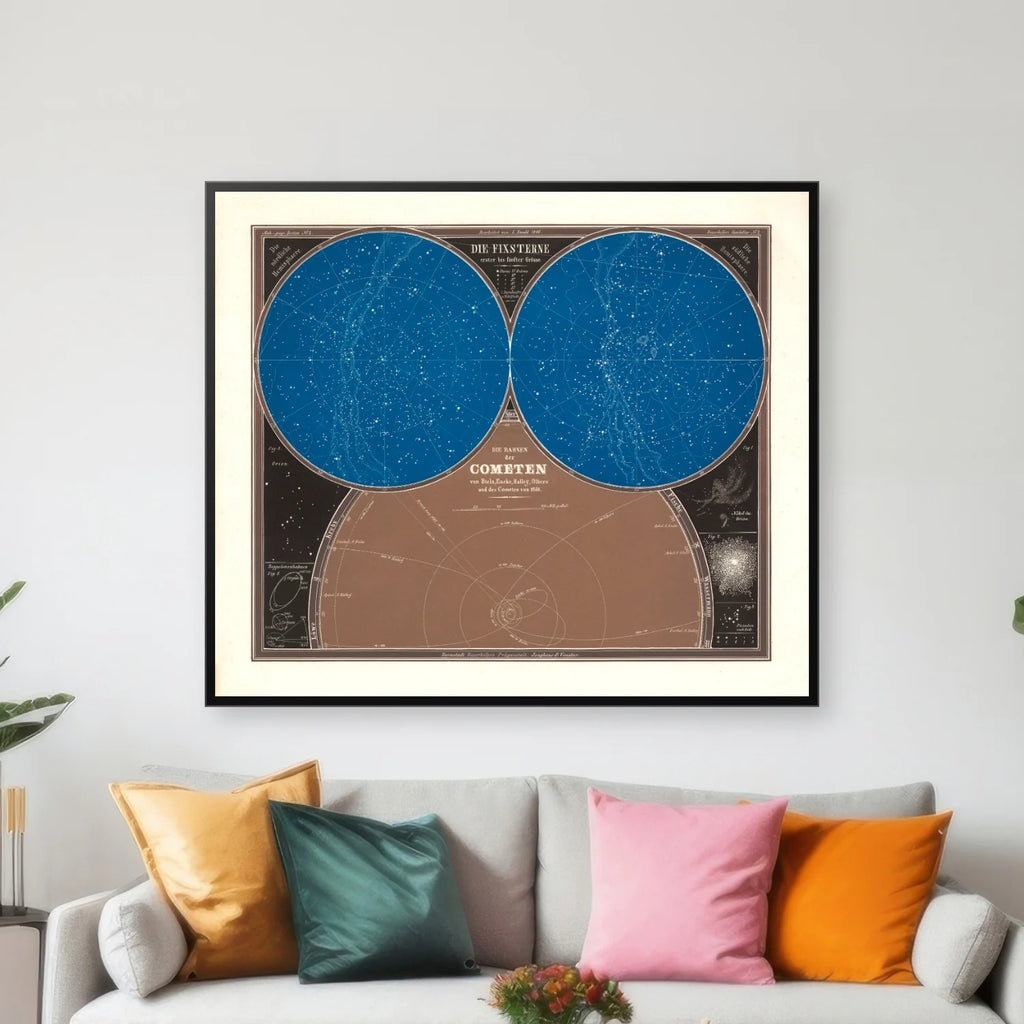 Fixstjerner & Kometbaner 1860 - Celestisk kort - 90×77 cm – billede 3