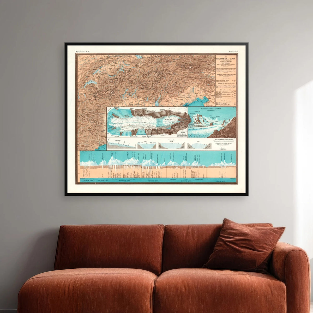 Alpernes Gletsjere 1860 - Geologisk diagram - 85×71 cm – billede 2