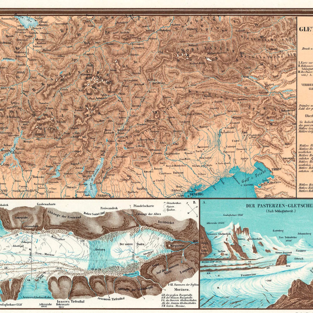 Alpernes Gletsjere 1860 - Geologisk diagram - 85×71 cm – billede 4