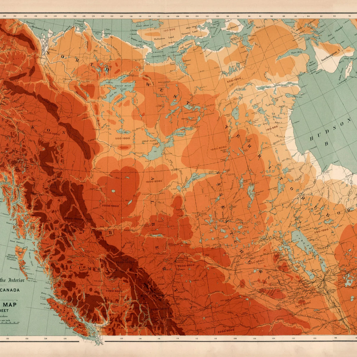 Canada Relief Map 1906 - Vestlige regioner - 100×46 cm – billede 4