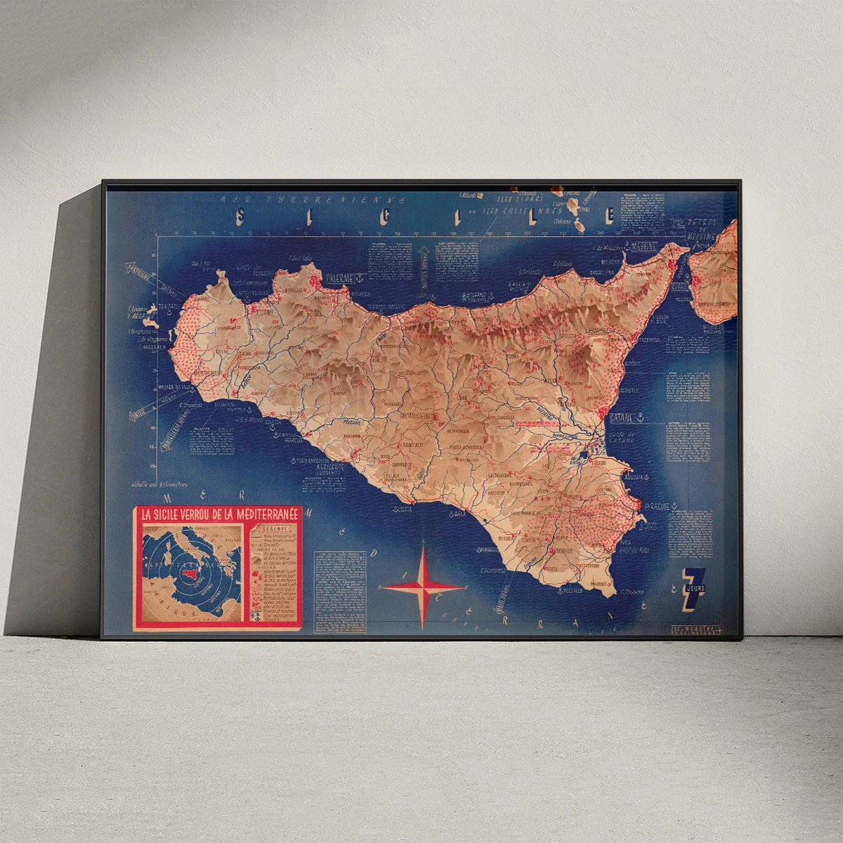 Sicilien 1939 - Fysisk kort – billede 3