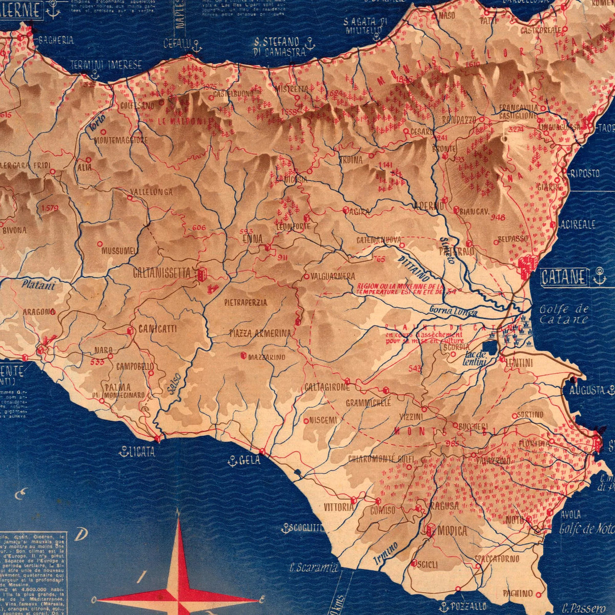Sicilien 1939 - Fysisk kort – billede 4