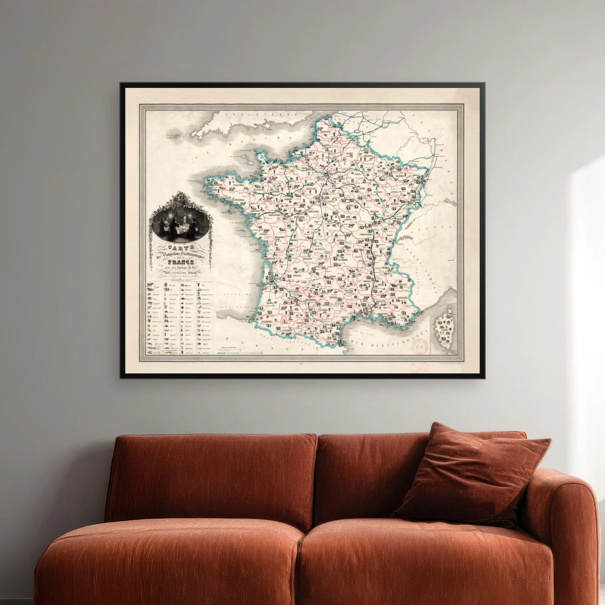 Gastronomiske Produkter i Frankrig 1852 - Kulinarisk kort - 85×69 cm – billede 2