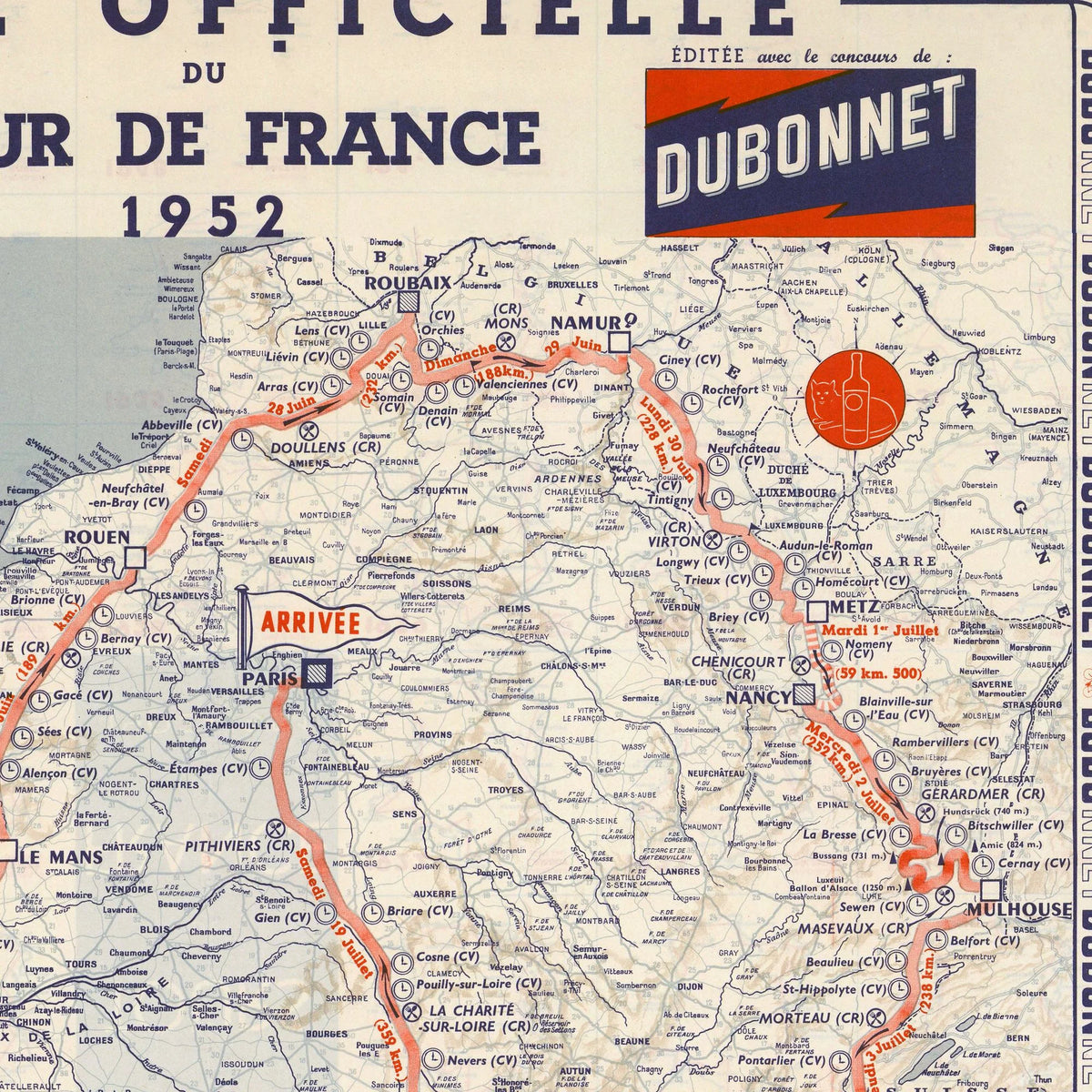 Tour de France 1952 - Officielt kort - 61×70 cm – billede 4