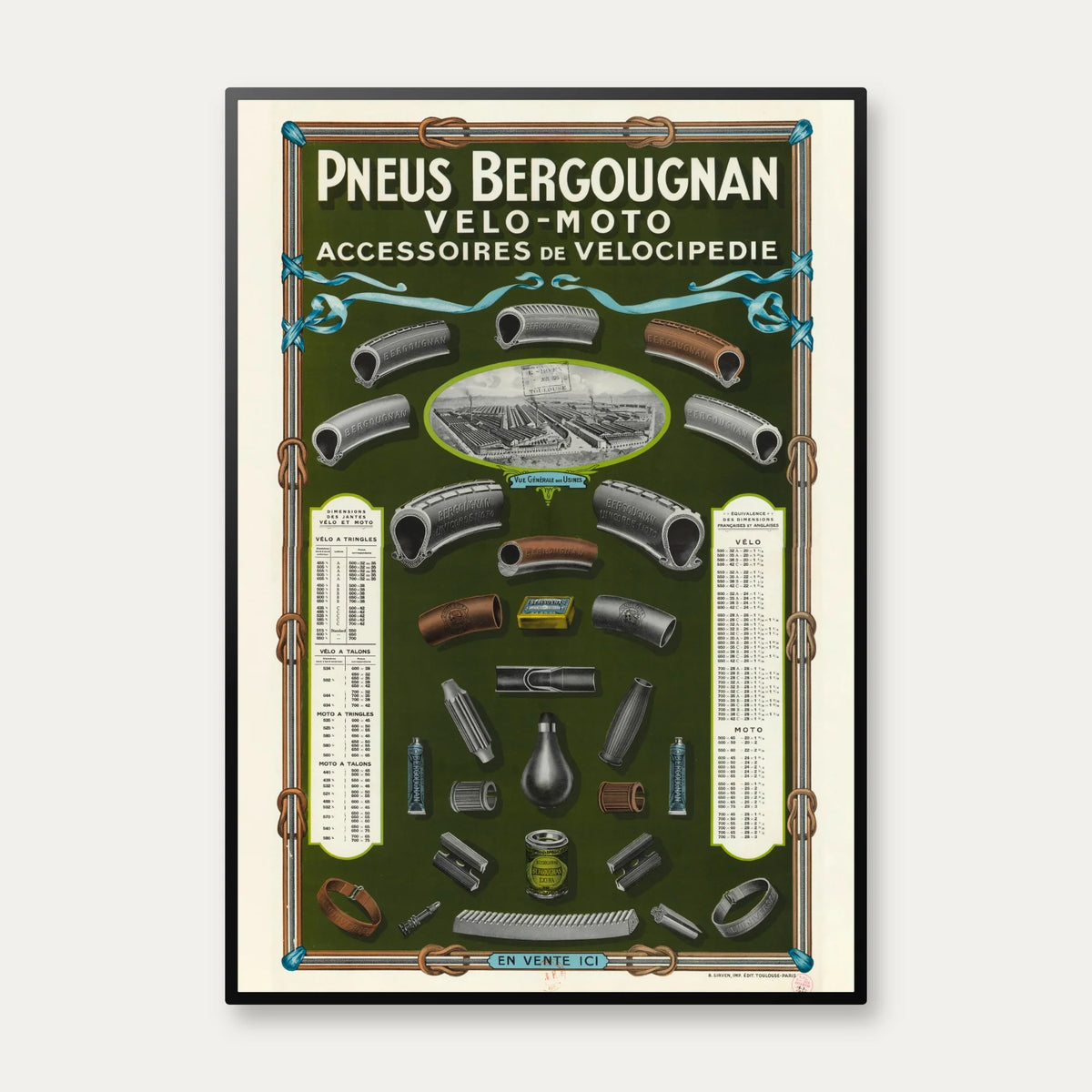 Pneus Bergougnan 1926 - Cykel- og motorplakat – billede 1