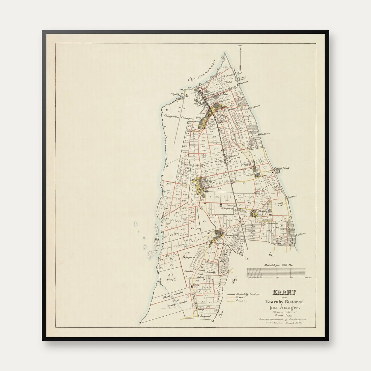 Tårnby, Kastrup og Sundbyerne 1844-1850 - Historisk kort - 70×76 cm – billede 1