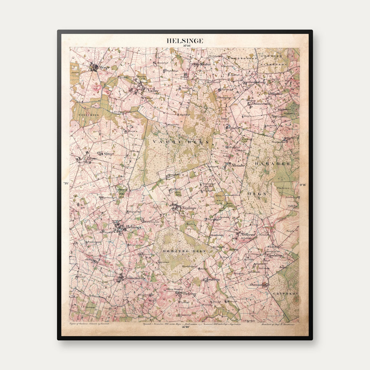 Helsinge 1857-1882 - Historisk kort - 56×68 cm – billede 1