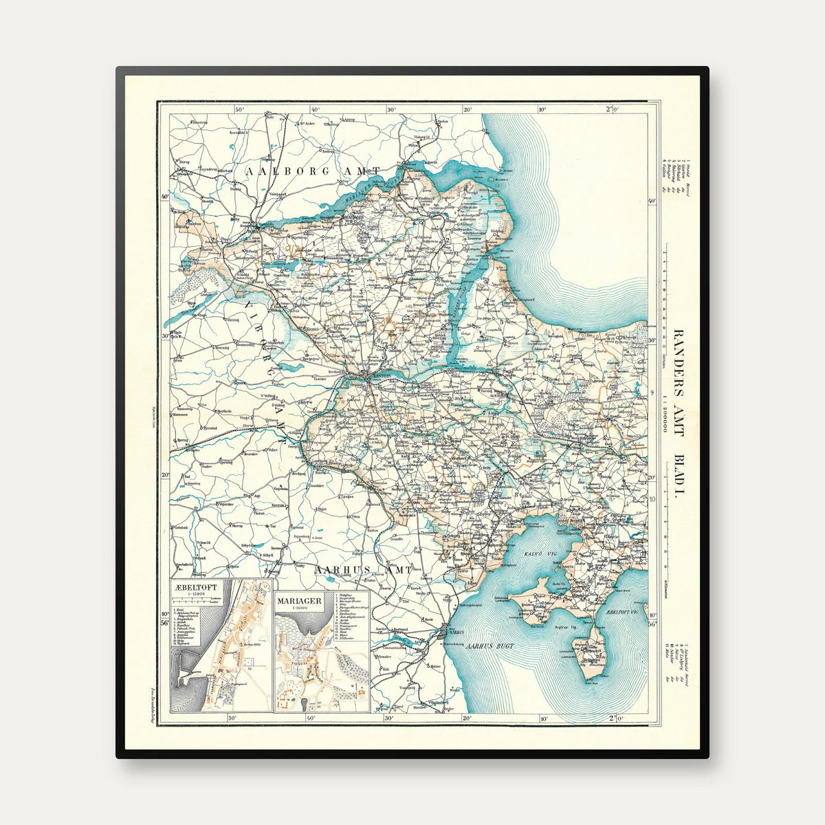 Randers Amt Vest 1900 - Historisk amt-kort - 60×70 cm – billede 1