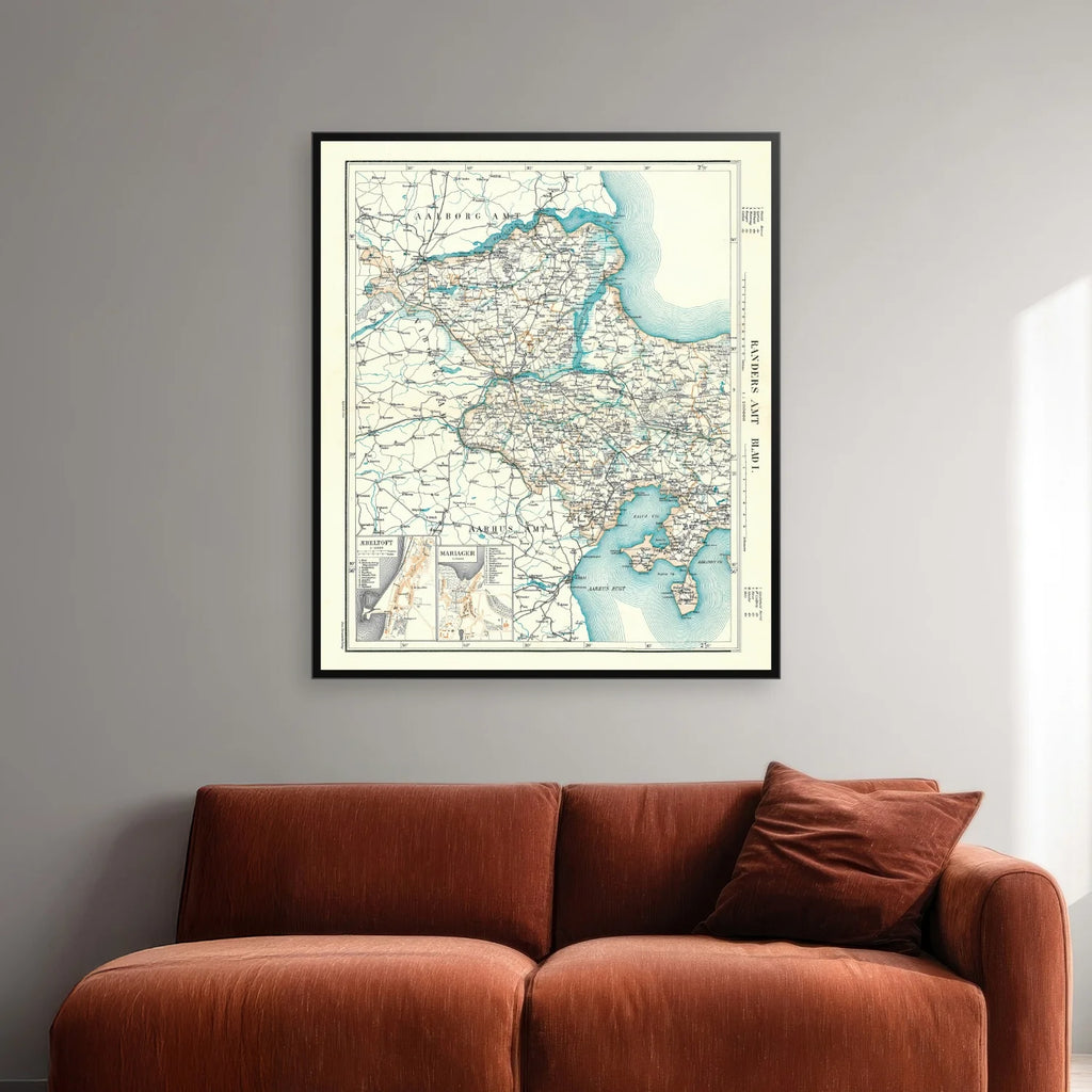 Randers Amt Vest 1900 - Historisk amt-kort - 60×70 cm – billede 2