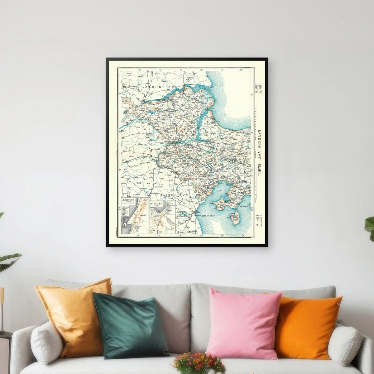 Randers Amt Vest 1900 - Historisk amt-kort - 60×70 cm – billede 3