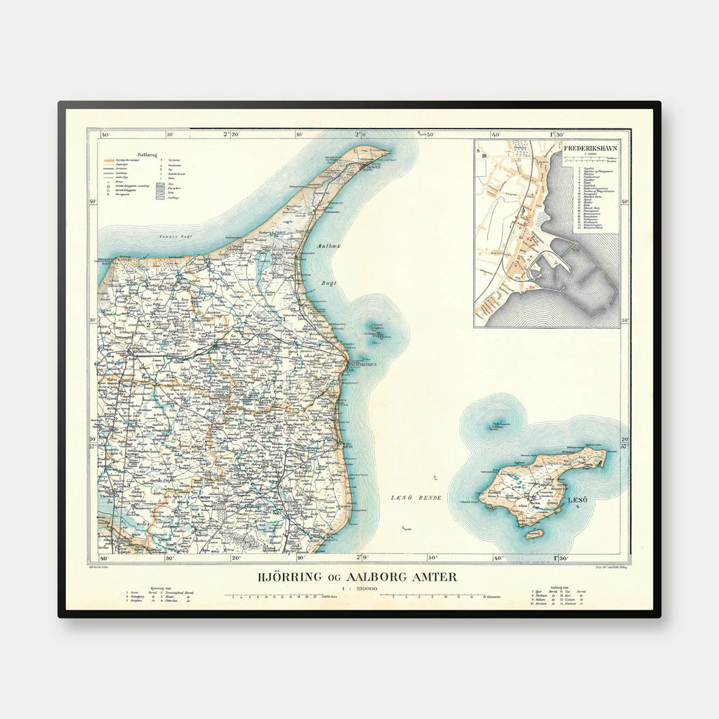 Hjørring & Aalborg Amter 1900 - Historisk kort - 70×60 cm – billede 1