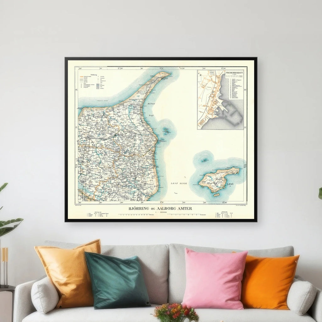 Hjørring & Aalborg Amter 1900 - Historisk kort - 70×60 cm – billede 3