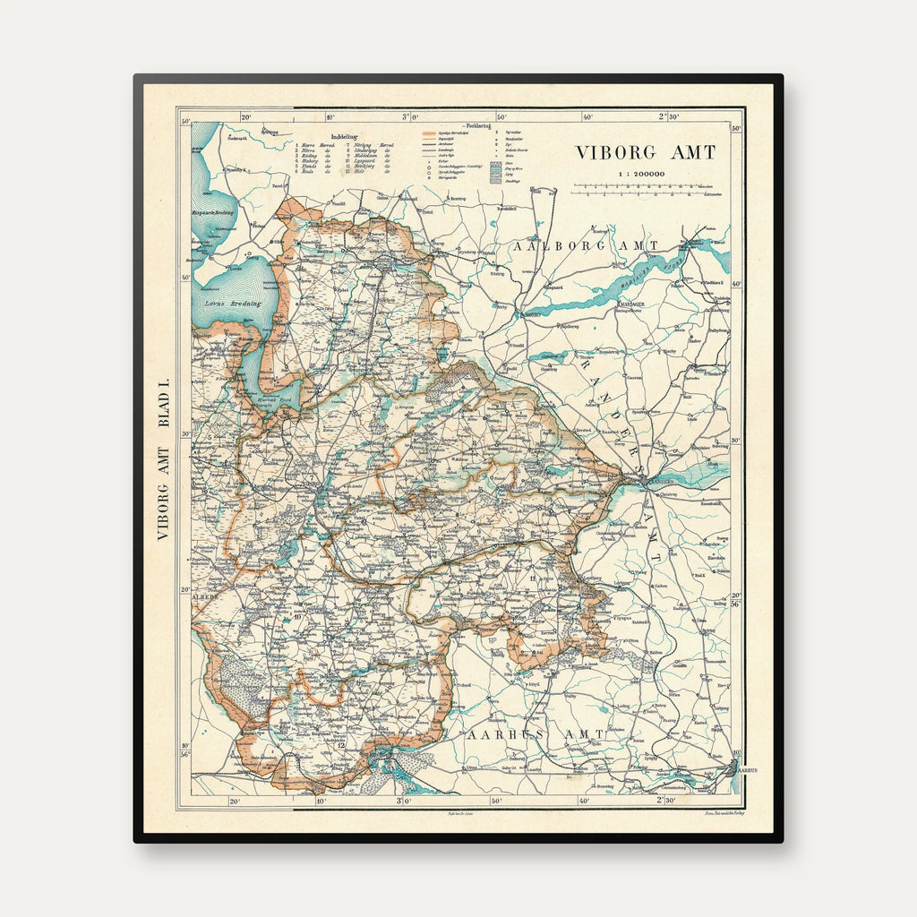 Viborg Amt 1900 - Historisk kort - 60×71 cm – billede 1