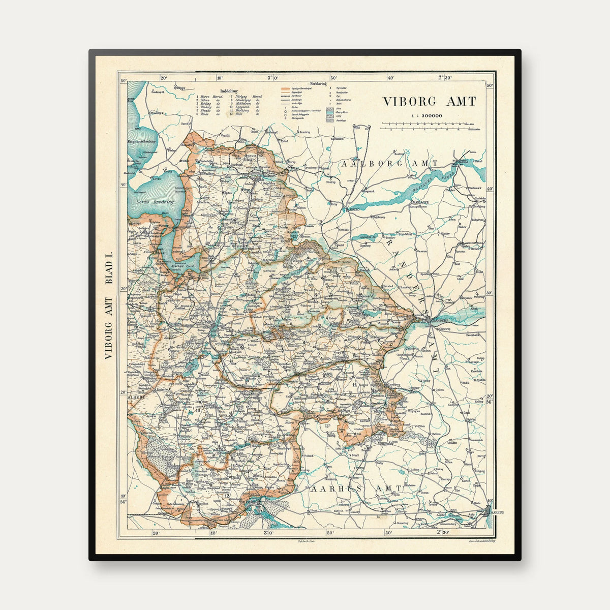 Viborg Amt 1900 - Historisk kort - 60×71 cm – billede 1