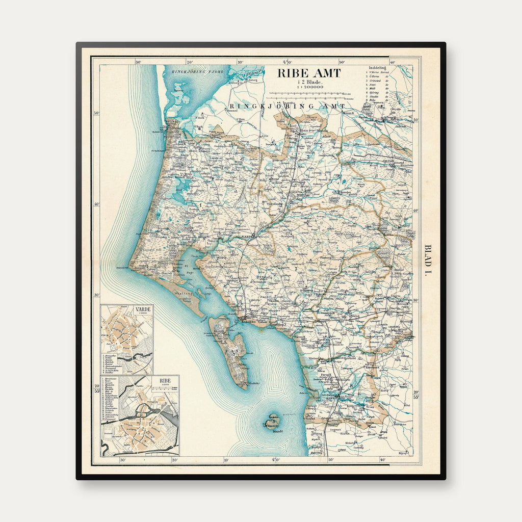 Ribe Amt Vest 1900 - Historisk kort - 60×71 cm – billede 1