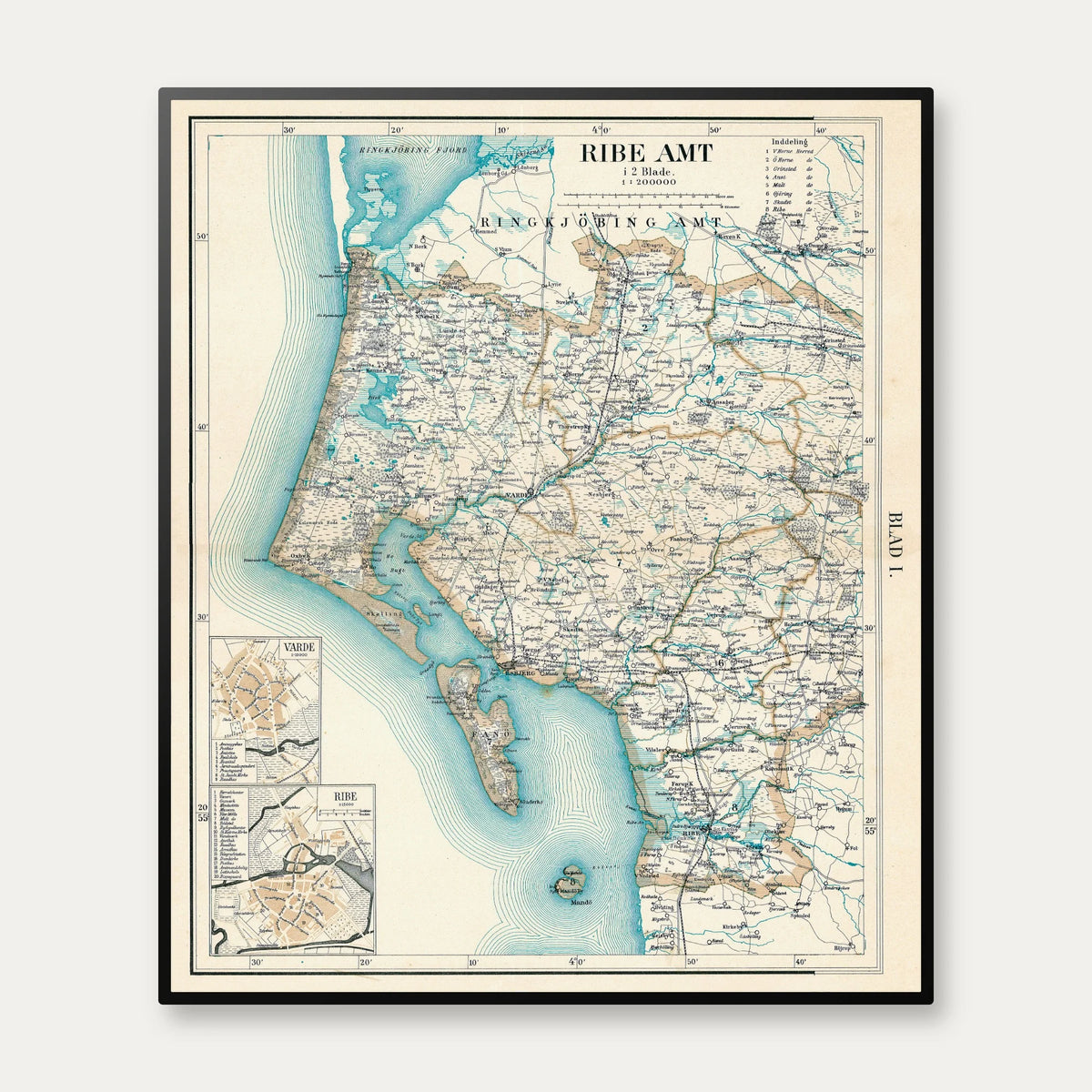 Ribe Amt Vest 1900 - Historisk kort - 60×71 cm – billede 1