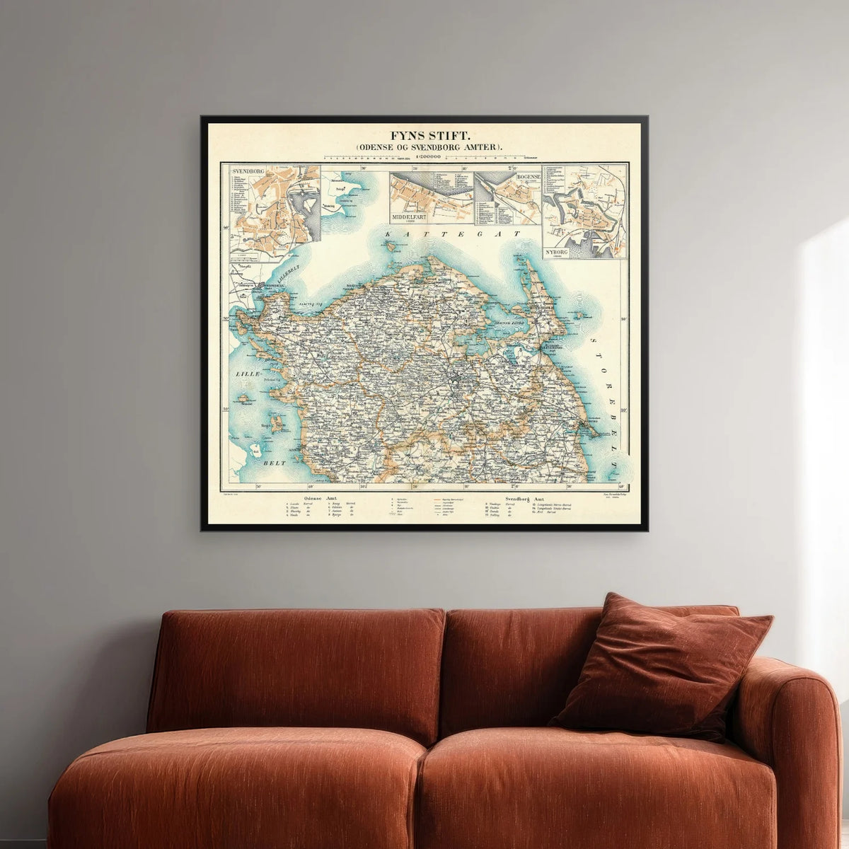 Odense Amt 1900 - Historisk amt-kort - 70×65 cm – billede 2