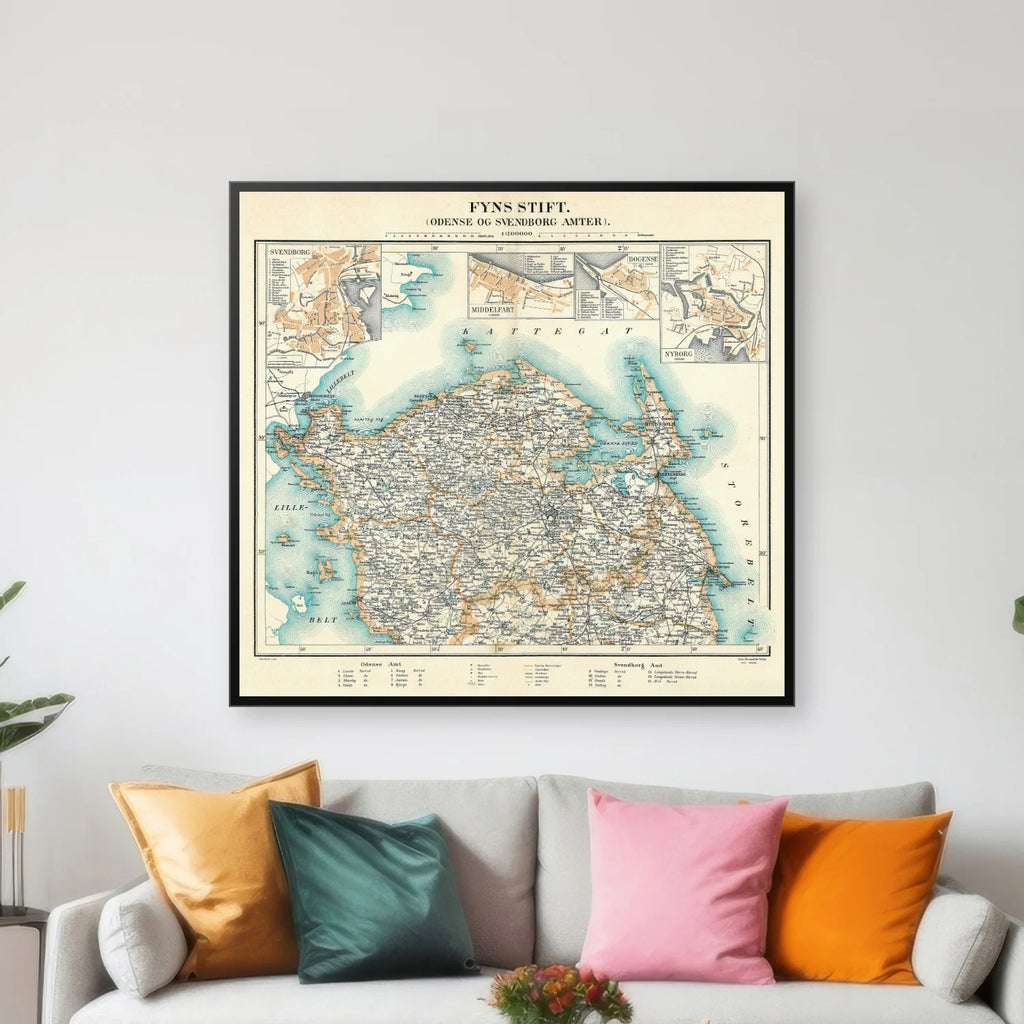 Odense Amt 1900 - Historisk amt-kort - 70×65 cm – billede 3
