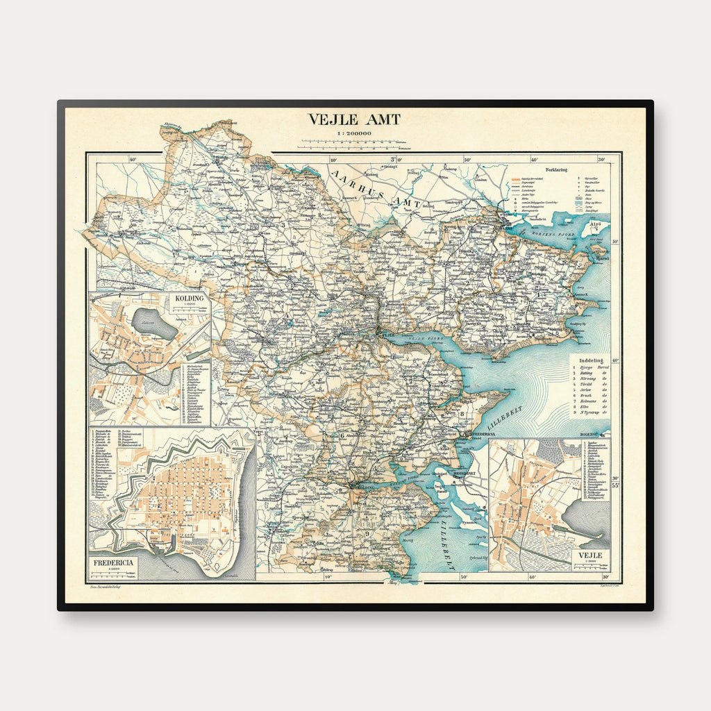 Vejle Amt 1900 - Historisk kort - 70×60 cm – billede 1