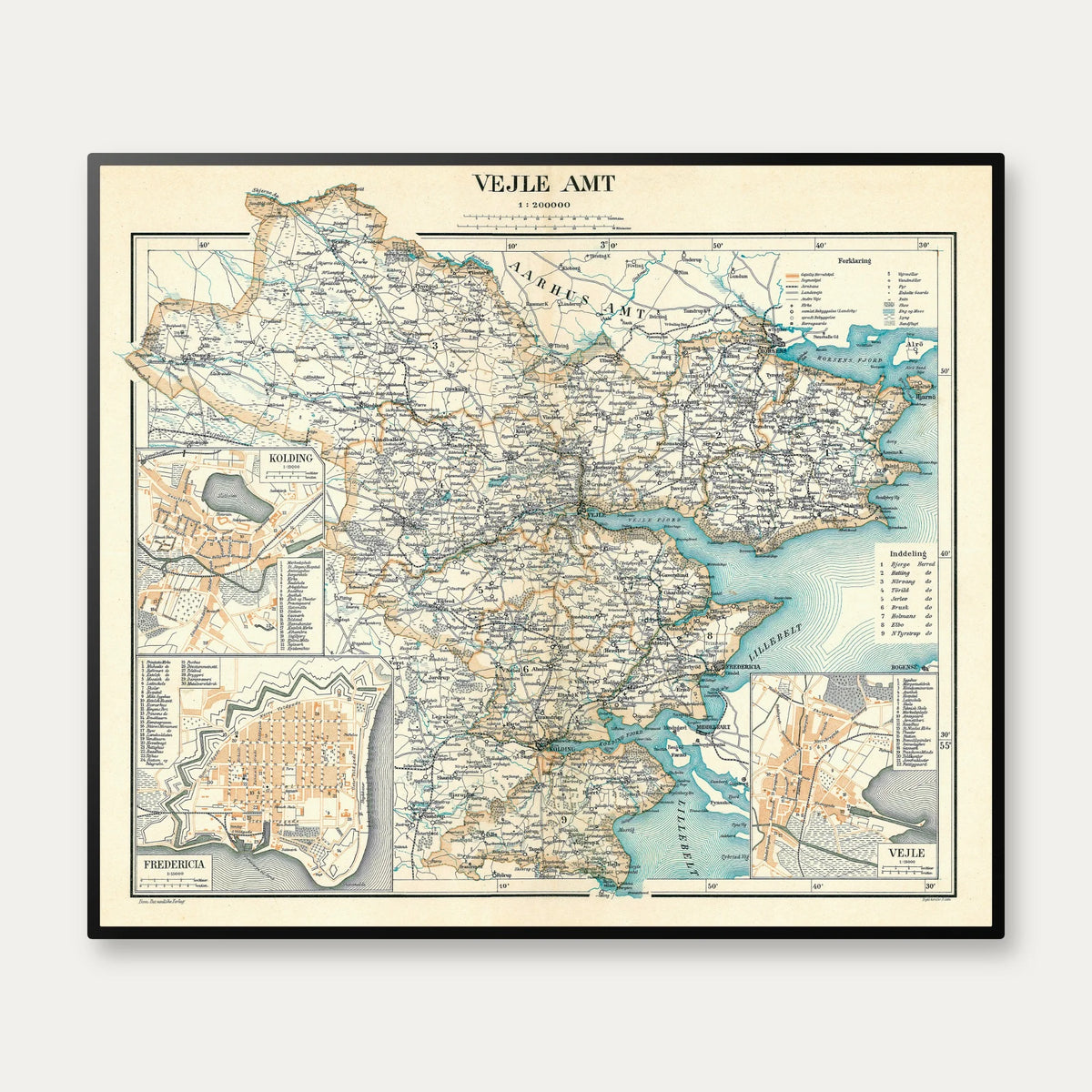 Vejle Amt 1900 - Historisk kort - 70×60 cm – billede 1