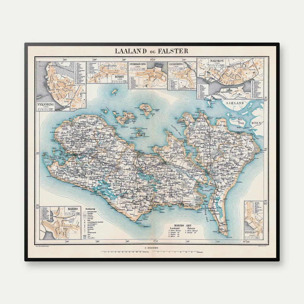 Lolland-Falster 1900 - Historisk amt-kort - 70×60 cm – billede 1