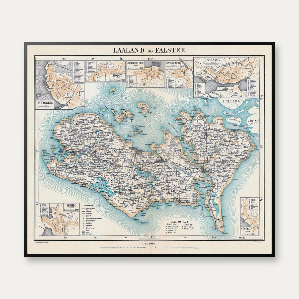 Lolland-Falster 1900 - Historisk amt-kort - 70×60 cm – billede 1