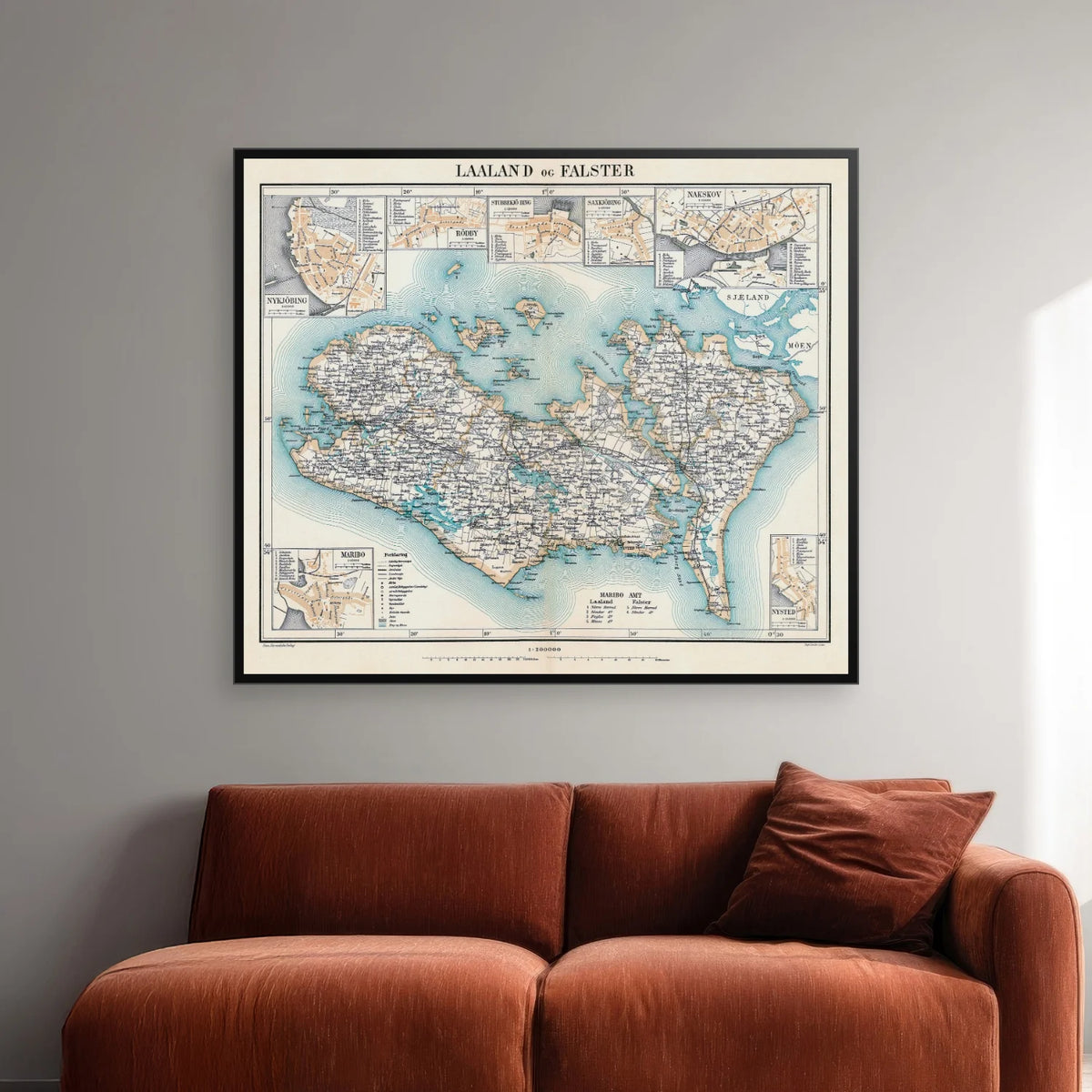 Lolland-Falster 1900 - Historisk amt-kort - 70×60 cm – billede 2