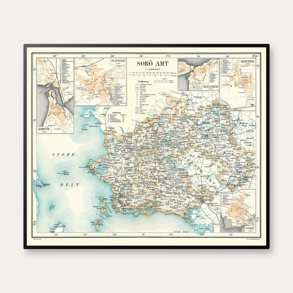 Sorø Amt 1900 - Historisk kort - 72×60 cm – billede 1
