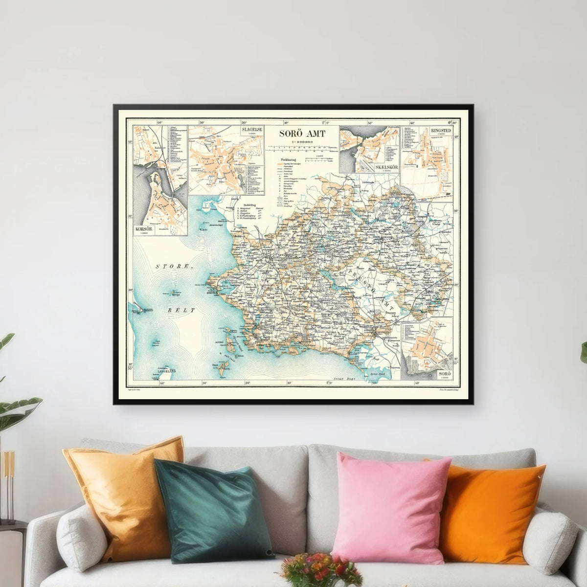 Sorø Amt 1900 - Historisk kort - 72×60 cm – billede 3