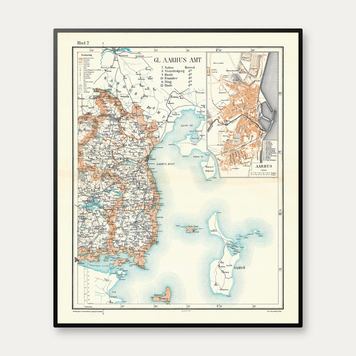 Aarhus Amt 1900 - Historisk amt-kort - 60×72 cm – billede 1