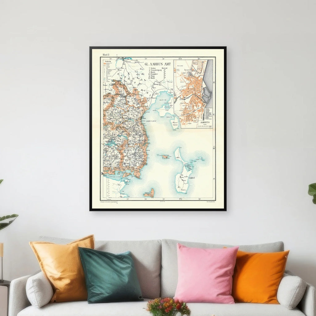Aarhus Amt 1900 - Historisk amt-kort - 60×72 cm – billede 3