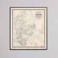 Post- og Vejlængde-Kort over Danmark 1859 - 61×70 cm