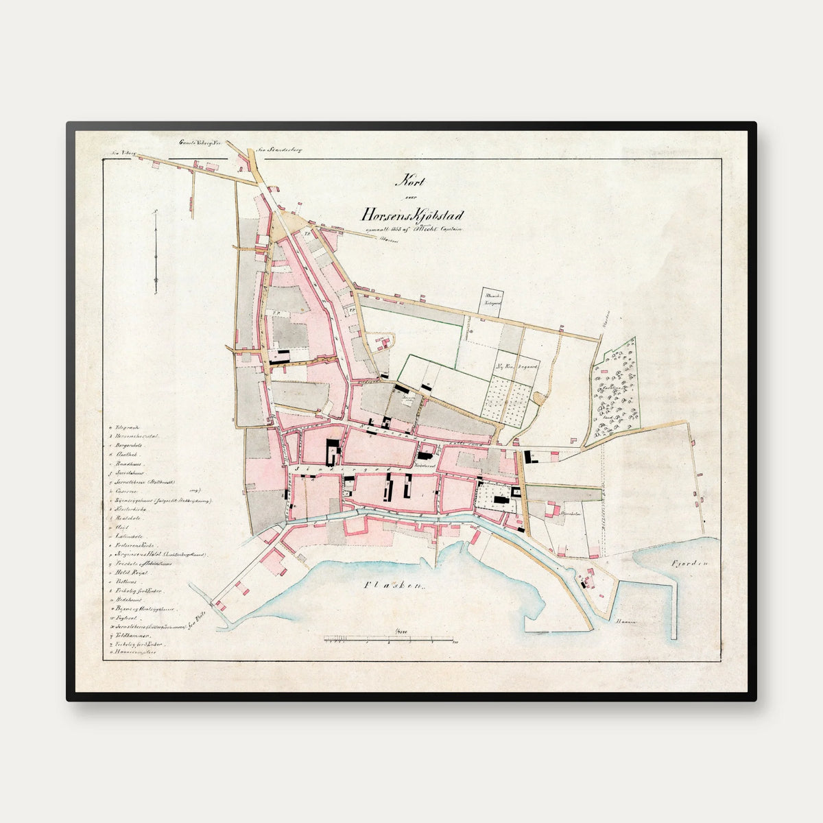 Horsens Bygrunde 1858-1870 - Historisk kort - 50×42 cm – billede 1