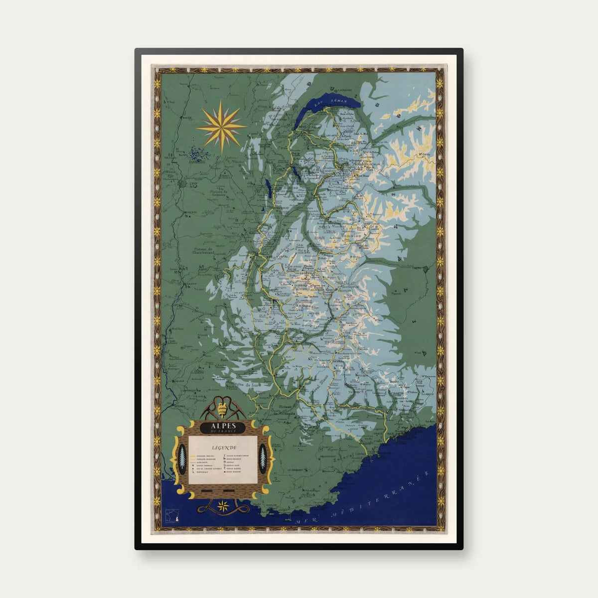 Alpes de France 1950 - Landkort - 59×90 cm – billede 1