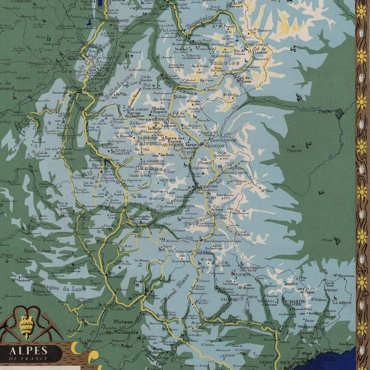Alpes de France 1950 - Landkort - 59×90 cm – billede 4