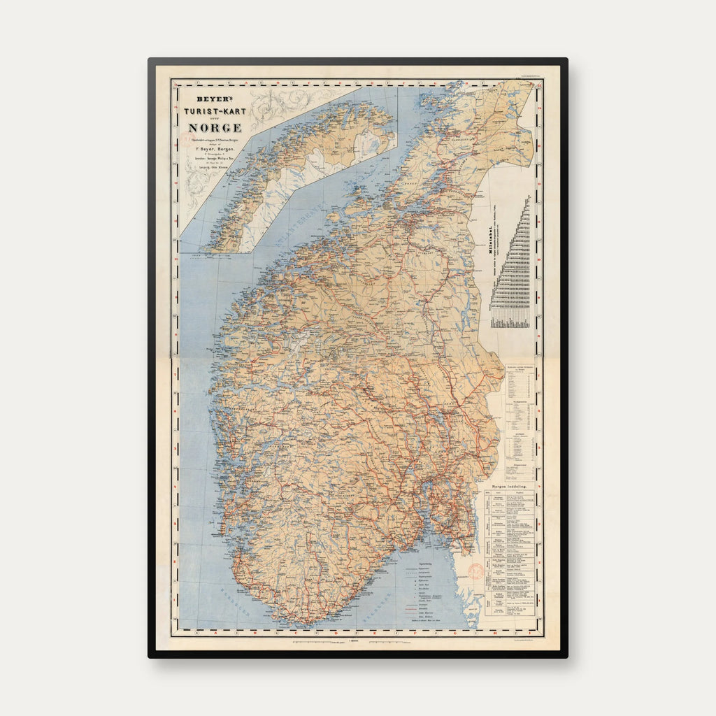 Kaart over Norge 1889 - Beyer's turistkort – billede 1